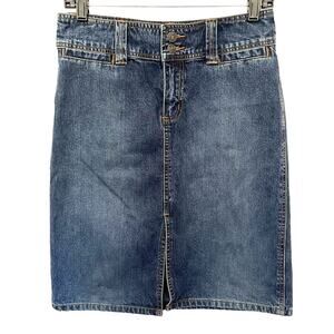 TYTE Knee Length Jean Skirt Juniors Size 3 Medium Wash Front Slit Blue Denim
